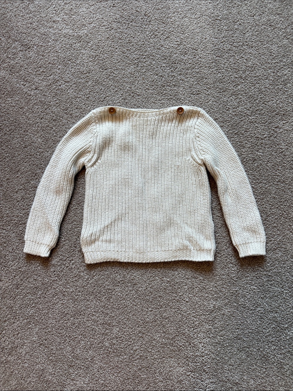Jamie Kay Cream Boatneck Button-Shoulder Knit Sweater
